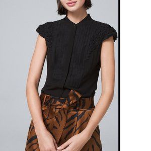 WHBM (White House Black Market) Mesh Bib-Front Blouse Black in XXS